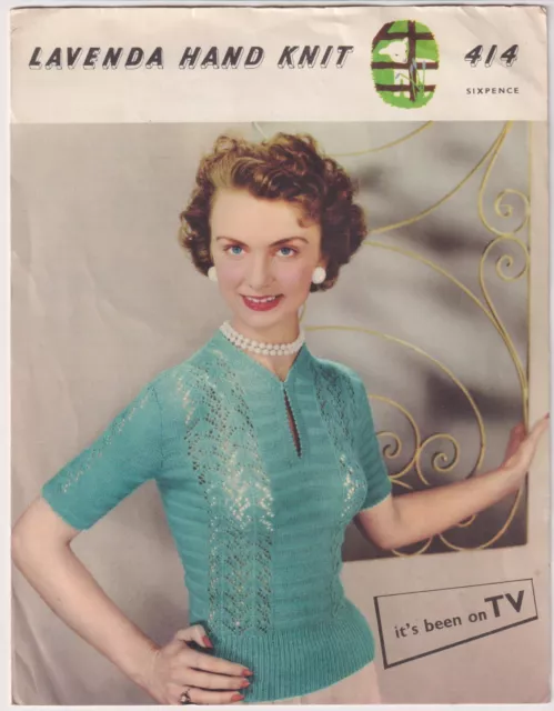 Original vintage Lister Lavenda knitting pattern 414 Lady's lacy jumper - 1950s