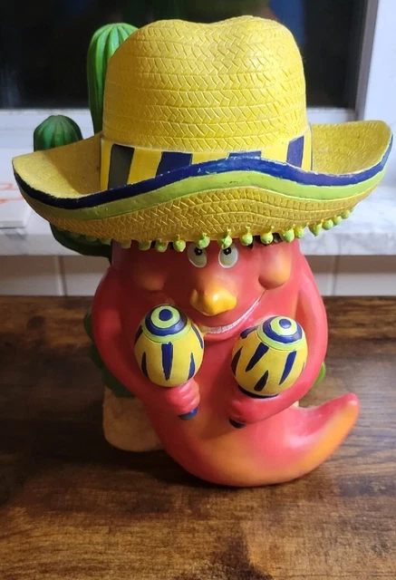 Large Resin Mexican Worm with Maracas Kitchen Utensil or Can Holder Flower Pot