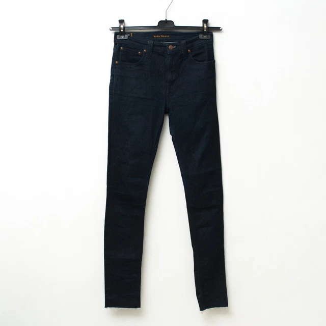 Nudie Jeans Donna High Kai Navy W27 L32 Skinny Rise Pantaloni Slim Elasticizzato