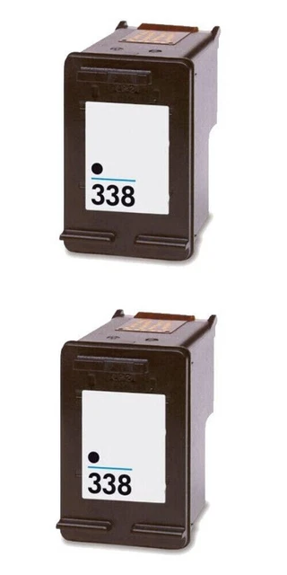 2 Black Refilled Ink Cartridges to Replace HP 338 2608,2610,2710,380,420