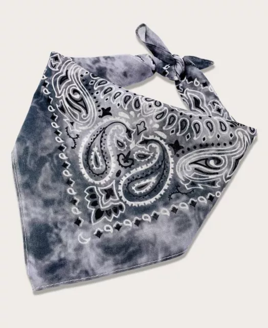 Bandana Foulard 100% en Coton Femme Neuf Imprimé Écharpe Gris Blanc Bohème Mode