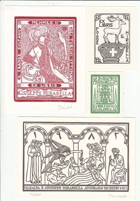 8 Exlibris Bookplate Hochdrucke Giuseppe Mirabella 1948 Konvolut Lot Ottmar