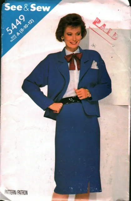 5449 UNCUT Vintage Butterick SEWING Pattern Misses Loose Fitting Jacket Skirt