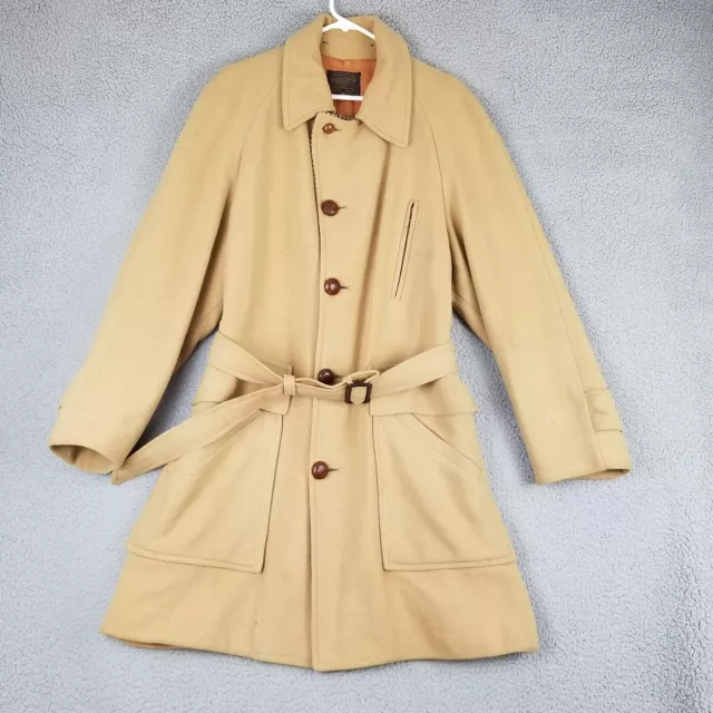 Vintage 1930's Pendleton Jacket L Virgin Wool Collared Belted Coat Beige Belt
