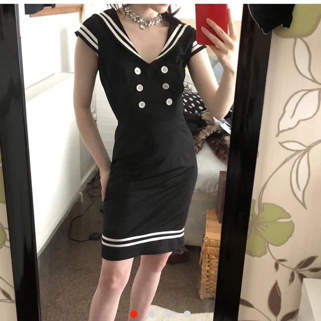 HELL BUNNY VIXEN Dress Sailor Vintage 50's Black And White