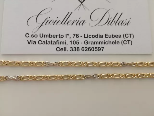 COLLANA ORO 18 Kt 750% COLLIER CATENA Uomo Donna Unisex Giallo E Bianco Bicolore 3