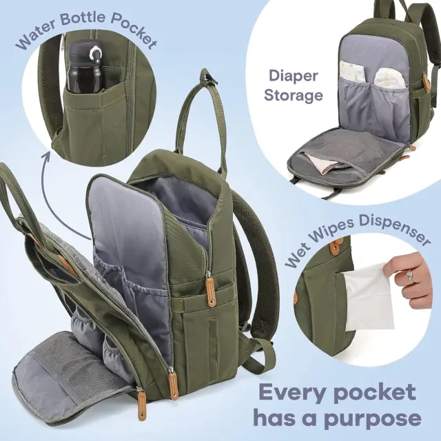 RUVALINO Diaper Bag Backpack, Multifunction Travel Back Pack Maternity Baby and 3