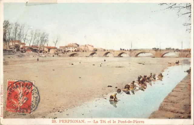 Cpa 66 Perpignan La Tet Et Le Pont De Pierre