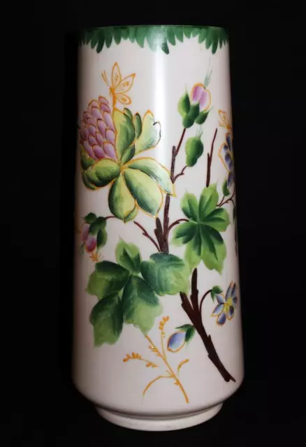 Art Glass, Butterflies & Flowers, Pink & Purple Hand Paint Large Vase, 13" tall