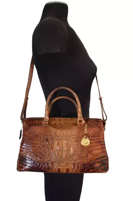 Brahmin Satchel Crossbody Satchel Handbag Brown Croc Embossed Dust Bag Vintage