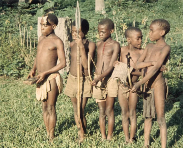 altes Foto Afrika Belgisch Kongo, junge Krieger, 1956, 1950er, 11x15cm