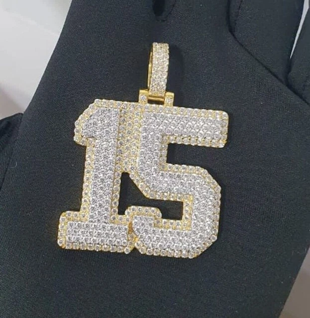 925 Sterling Silber Echter Moissanit Herren-Anhänger mit 15 Zahlen,...