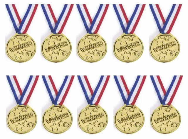 Gold Plastic Winners Medals Sports Day Party Bag Prize Awards Toys Kids Children