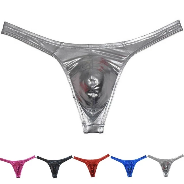 Briefs Underpants Underwear Men Pants Shiny Solid Stretchy T-back Fake Leather