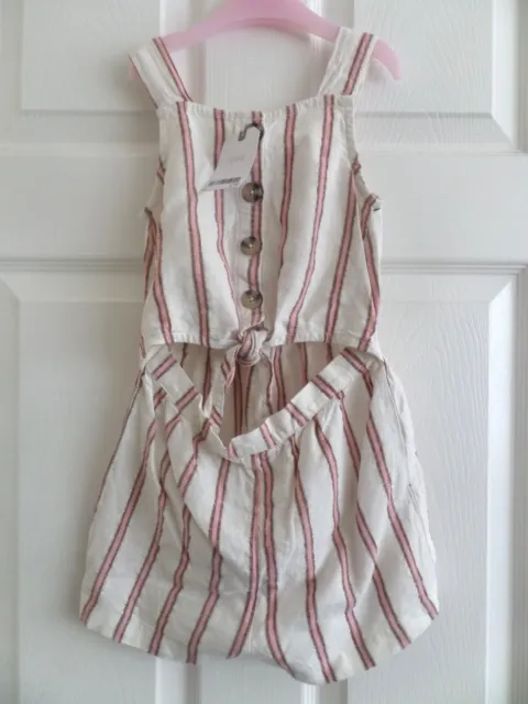 New With Tags Next Girls Pink Stripe Linen Tie Playsuit 3-4 Years