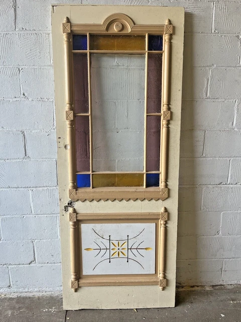 1800's Antique ENTRY DOOR Stained Glass VICTORIAN Eastlake Style Original ORNATE