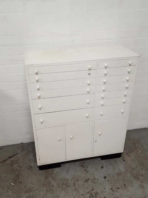 Vintage Dentistes Armoire Premier Co " Le Martin " 13 Verre Doublé Tiroir