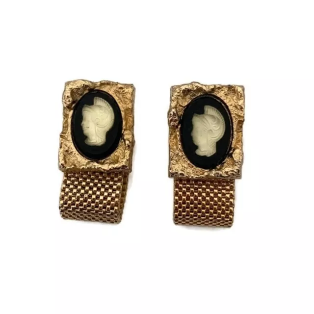Vintage Roman Soldier Cameo Cuff Links Gold tone