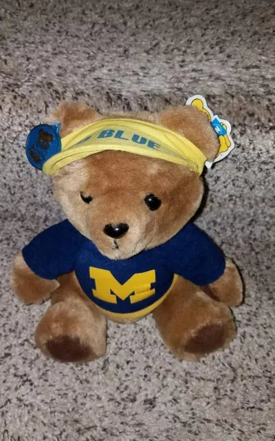 9" VINTAGE 1986 R DAKIN BROWN SONNY TEDDY BEAR W/ HAT plush U of M Go Blue Bear