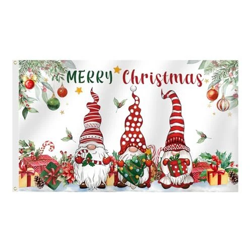 3x5 Ft Double Sided, Winter Christmas Gnome Flag, Winter Merry Christmas Flag