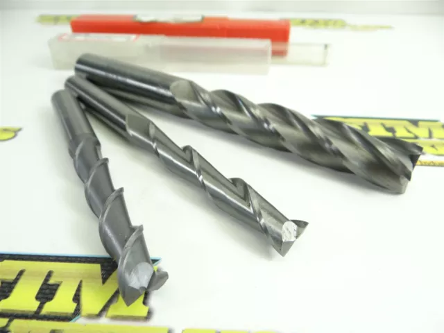 Lot Of 3 Solid Carbide 2 & 4 Flute Xl End Mills 1/2" & .7445" Xlm Usa Hanita