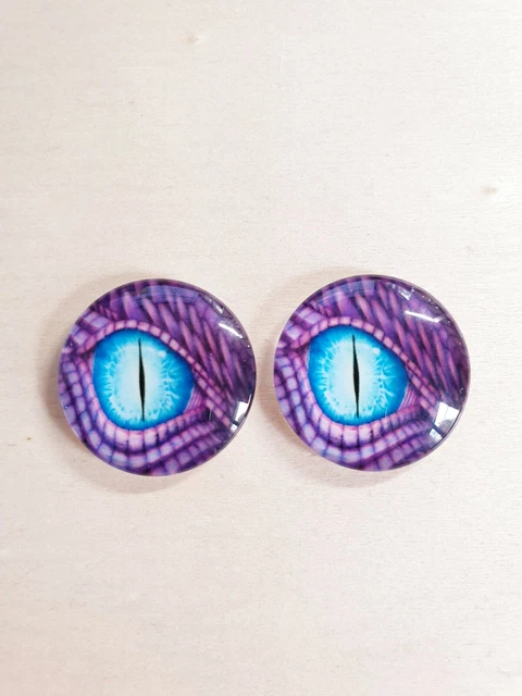2 x Augen Cabochons ♥ Basteln/Schmuckherstellung Zubehör Drache Rund Ø 25mm