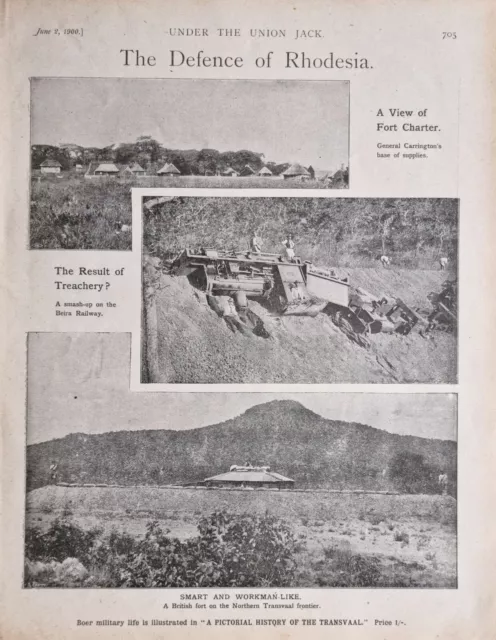 1900 Print Boer War Rhodesia Fort Charter - Beira Railway British Fort Transvaal