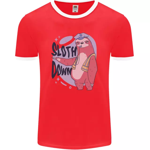 T-shirt ringer da uomo Sloth Down Policeman divertente fotol