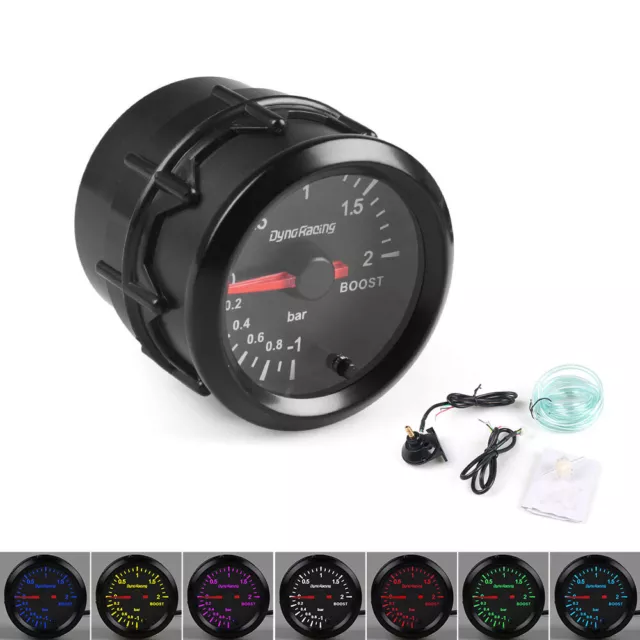 2'' 52mm Pointer Turbo Boost Gauge Stepper Motor Black 2Bar Meter 7 Color LED