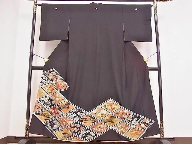 Japanese KIMONO/TOMESODE/ Silk Black Crane/kimono accessories& Hanger/7items