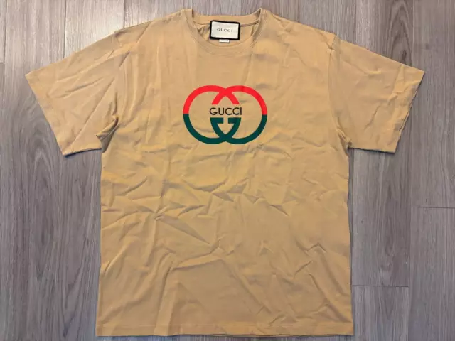 Gucci Cotton Jersey Printed Tee Shirt camel sz M