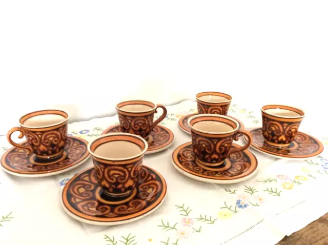 Service A Café 6 Tasses & 6 Sous Tasses En Faience Quimper, Yvon Roy  Signee