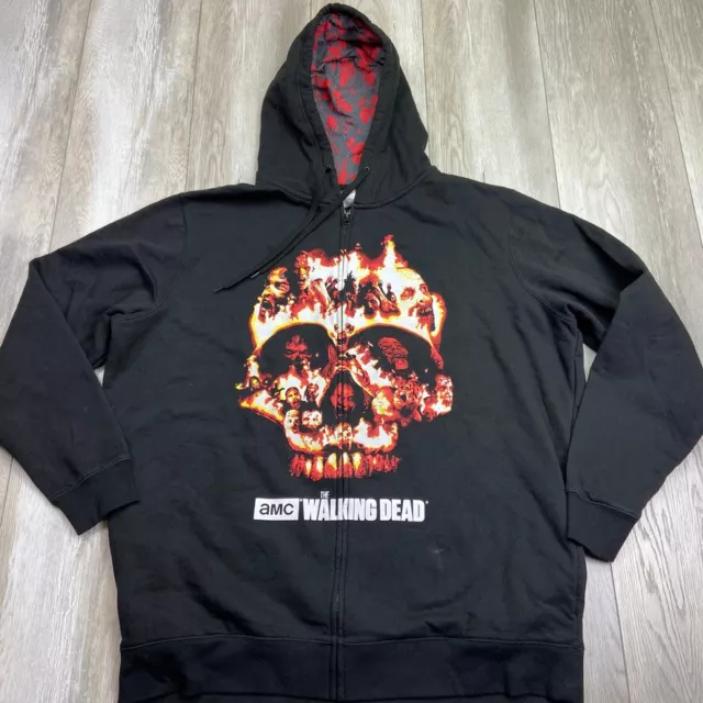 The Walking Dead Hoodie Mens XXL Black Hooded Sweatshirt Zombie Skull Zip Up *