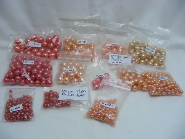 Assorted Sizes and Shades of Orange Glass Pearls for Jewellery Making and Crafts