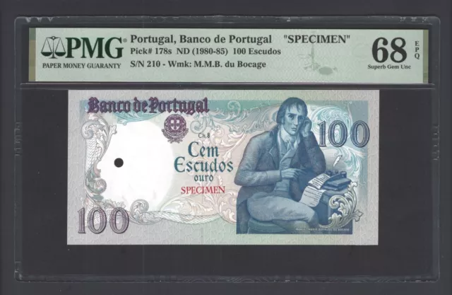 Portugal 100 Escudos ND(1980-85) P178s  Specimen" Uncirculated Grade 68 Top Pop