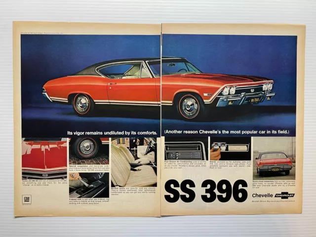 1969 Chevy Chevelle SS 396 Car - Print Advertisement (2 Page AD) *Red Car*