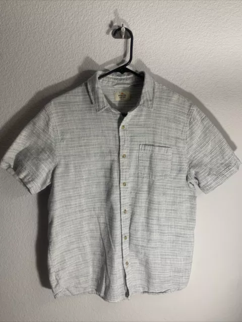 Marine Layer Shirt Mens Medium White Gray Black Striped Button Up Short Sleeve