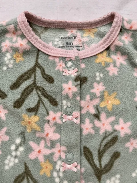 3 MONTHS ~ Carters Baby Girl Fleece Pajamas Blanket Footed Sleeper ~ Sage Floral 3