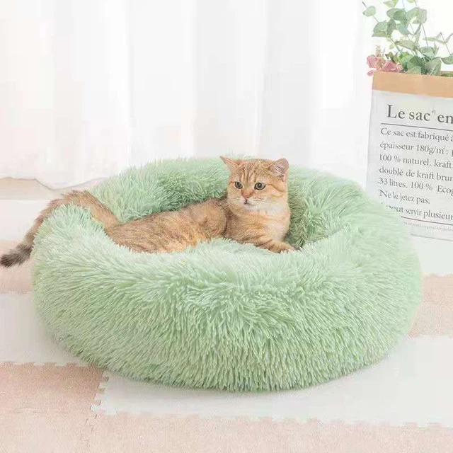 NEW Donut Plush Pet Dog Cat Bed Fluffy Soft Warm Calm Bed Sleeping Kennel Nest
