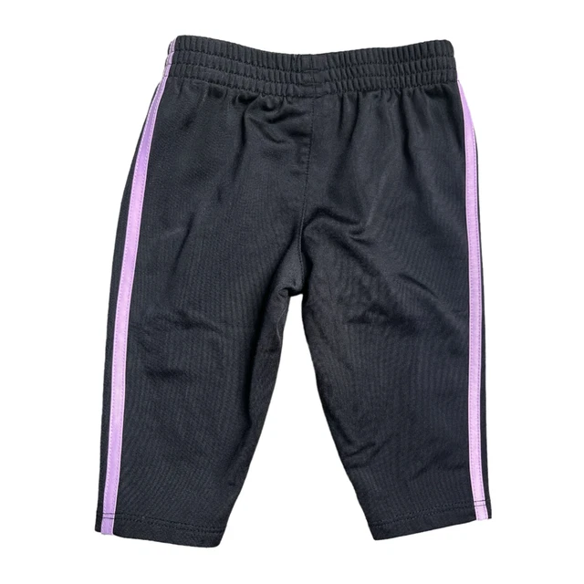 Adidas Baby Girl Black Track Pants With Purple Size 6M Jogger Sweat Pants
