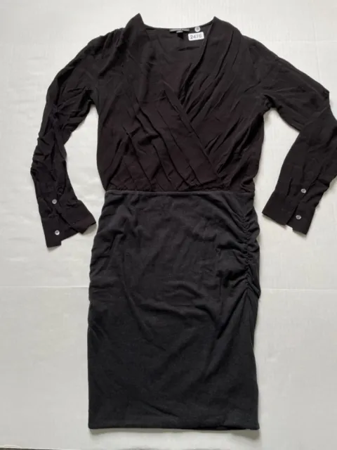 Standard James Perse Dress Womens 1 Black Collage Faux Wrap Ruched Mixed Media