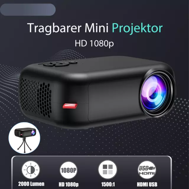 2024 Beamer LED 1080P HD Heimkino Projektor Kino Handy LCD Mini Heimprojektor DE