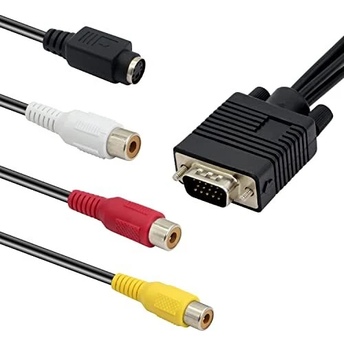 MEIRIYFA VGA to RCA Cable VGA 15 Pin Male to TV S-Video 3 RCA AV TV Adapter C...