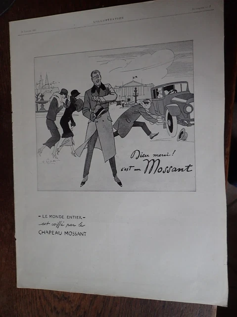 MOSSANT chapeau illustrée par René PREJELAN  publicité papier ILLUSTRATION 1925