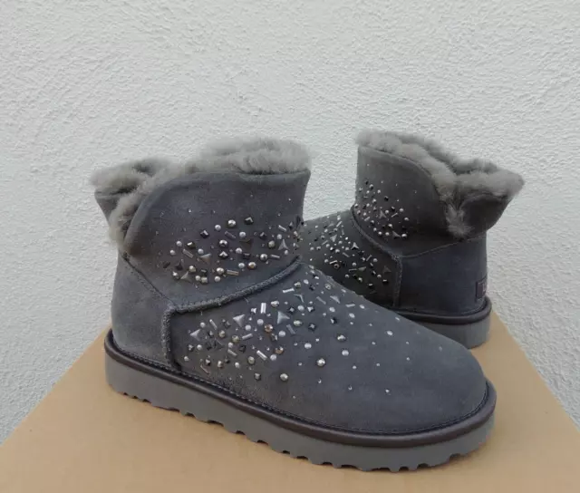 Ugg Classic Galaxy Bling Mini Studded Suede/ Sheepwool Boots, Us 7/ Eur 38 ~Nib