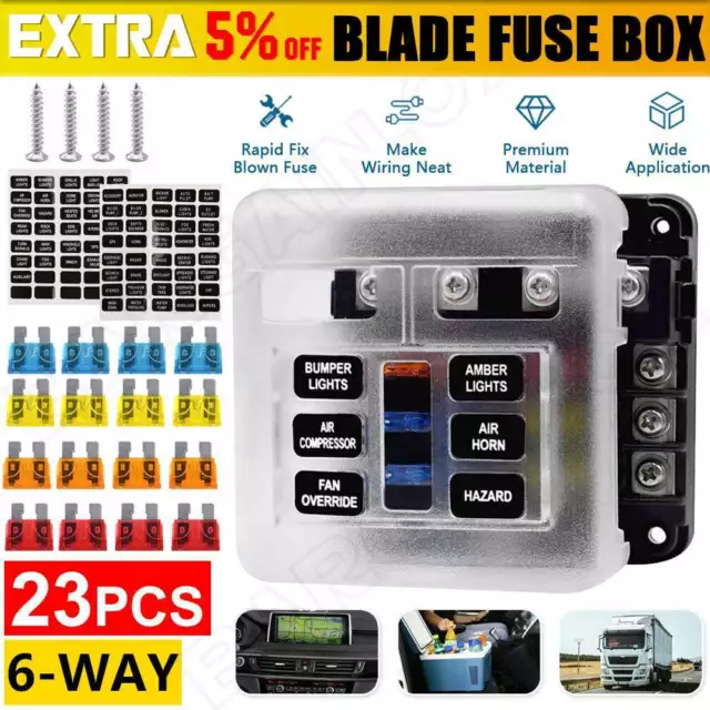 Blade Fuse Box Block 6 Way 12V 32V Holder LED Indicator Car Auto Boat Marine AU