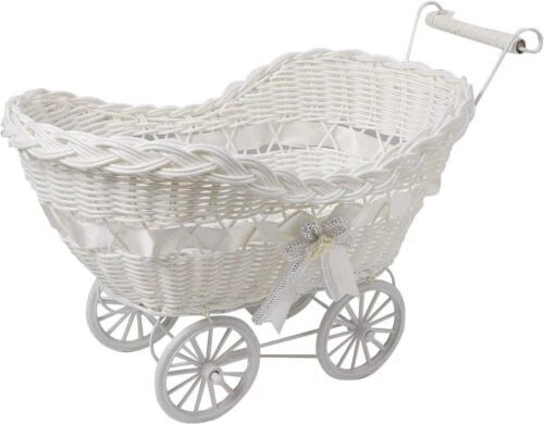 SAFRI® LARGE BABY PRAM HAMPER WICKER BASKET SHOWER PARTY GIFTS White