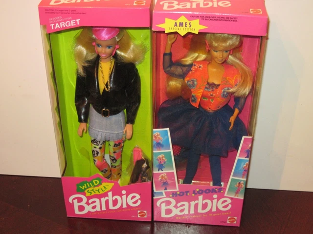 Sealed 1992 Wild Style Barbie #0411  & Sealed 1991 Hot Looks Barbie #5756 Nrfb