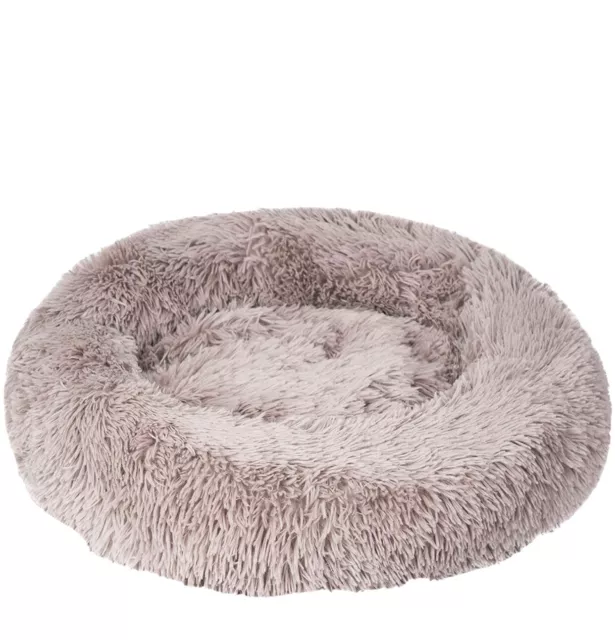 Large Round Ultra Soft Plush Calming Cushion Bed 80 Cm, Donut Fluffy Dog Bed