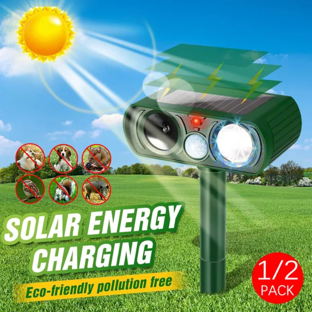 Solar Cat Dog Repellent Ultrasonic Fox Pest Scarer Deterrent Repeller Garden Uk